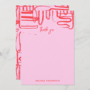Pink Curve Wavy Squiggle Abstract Modern Thank You Card