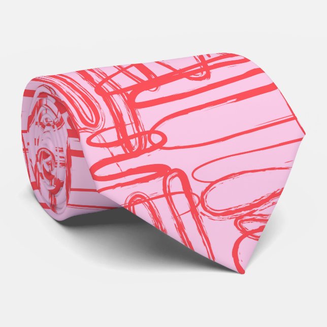 Pink Curve Wavy Squiggle Abstract Modern Tie (Rolled)