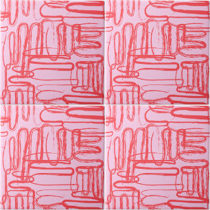 Pink Curve Wavy Squiggle Abstract Modern Tile