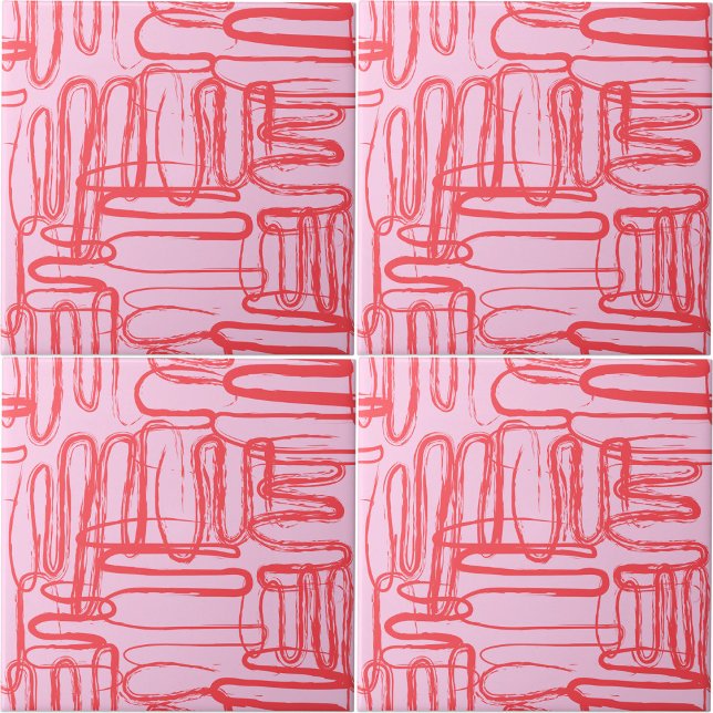 Pink Curve Wavy Squiggle Abstract Modern Tile (Pink Curve Wavy Squiggle Abstract Modern Ceramic Tile)