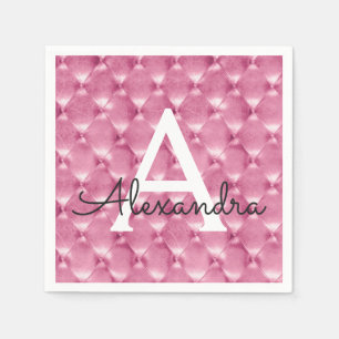 Pink Cushion Monogram Name and Initial Napkin