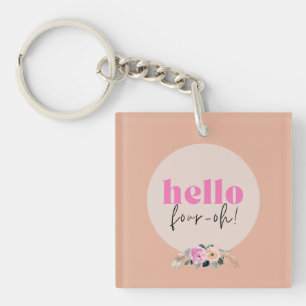 Pink Custom 40th birthday hello  Keychain