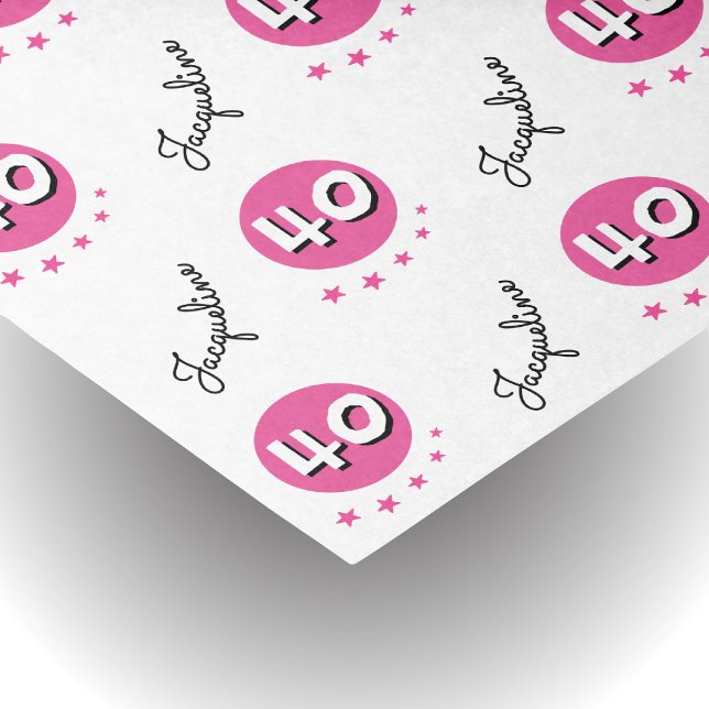 Pink Custom 40th Happy Birthday Tissue Paper (Depiction of tissue paper)