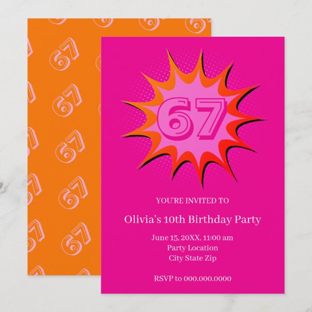 Pink Custom 67 Meme  Invitation (Front/Back)