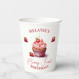Pink Custom Berry First Birthday Party Paper Cups