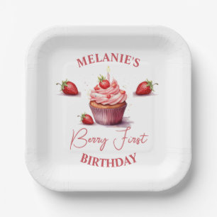 Pink Custom Berry First Birthday Party Paper Plate