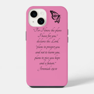 Pink Custom Bible Verse with Butterfly iPhone 14 Case