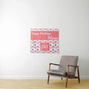 Pink Custom Birthday Party Floral Design Tapestry