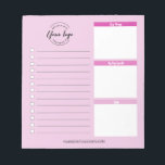 Pink Custom Business logo website Promotional  Notepad<br><div class="desc">Promote your business with our Pink Custom Business Logo Website Promotional Notepad. This practical and stylish notepad is the perfect gift for your clients, customers, employees, and vendors, helping them stay organized and productive. The tear-away pad design allows for easy and convenient use, making it ideal for jotting down notes,...</div>