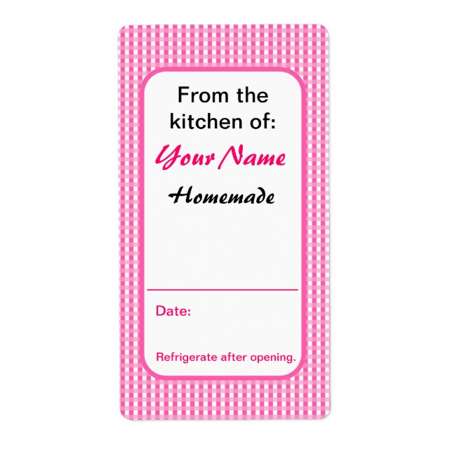Pink Custom Canning Labels From the Kitchen Of (Front)