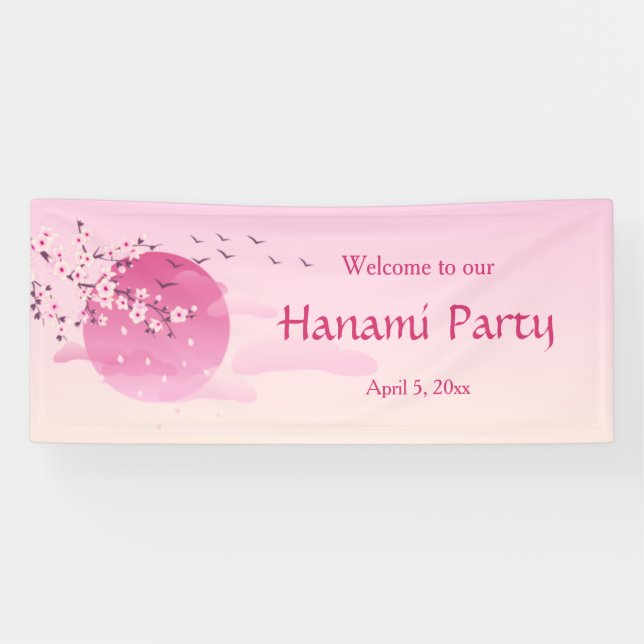 Pink Custom Cherry Blossom Festival Rising Sun Banner (Horizontal)