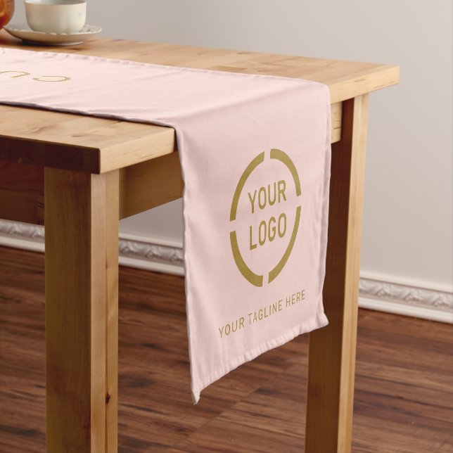 Pink Custom Company Logo Promotional Display Short Table Runner (In Situ)