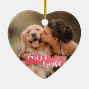 Pink Custom Dog Photo 2-sided Happy Pawlidays  Ceramic Ornament