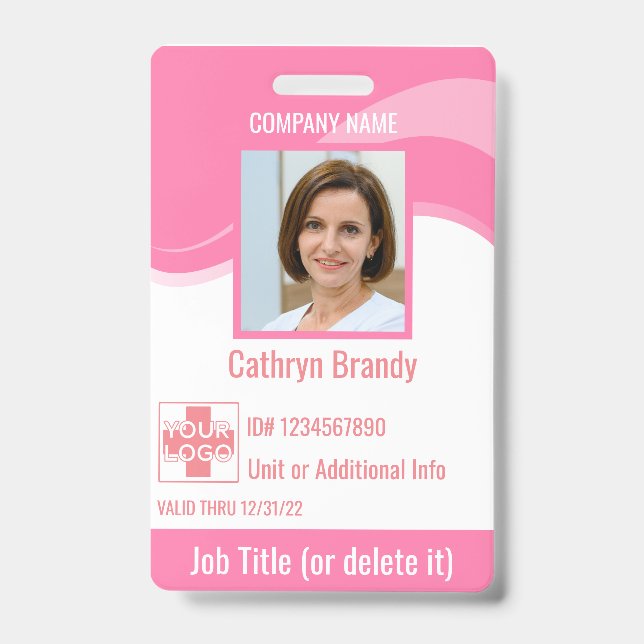 Pink custom Employee Security Id, logo, Bar Code Badge (Front)