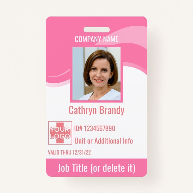 Pink custom Employee Security Id, logo, Bar Code Badge (Front)