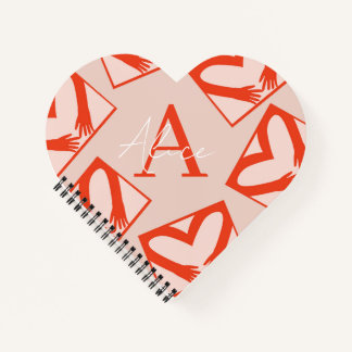 Pink Custom Girly Monogram Drip Heart Shaped Love  Notebook