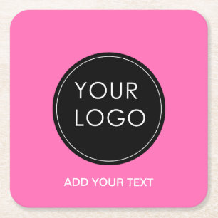 Pink Custom Logo Business Company  Square Paper Coaster