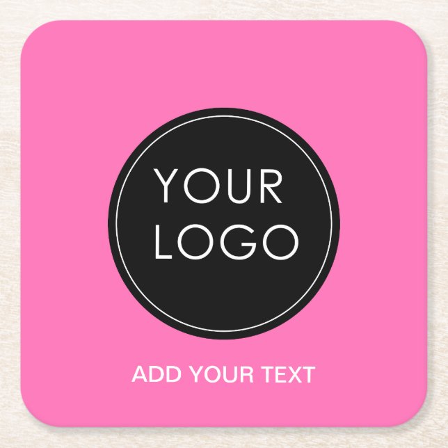 Pink Custom Logo Business Company  Square Paper Coaster (Front)