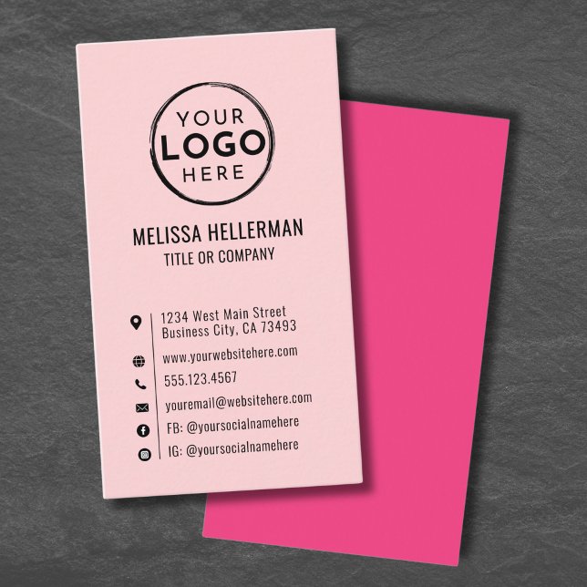 Pink Custom Logo Minimal Modern Vertical Business Card (Pink Custom Logo Minimal Modern Vertical Business Card)