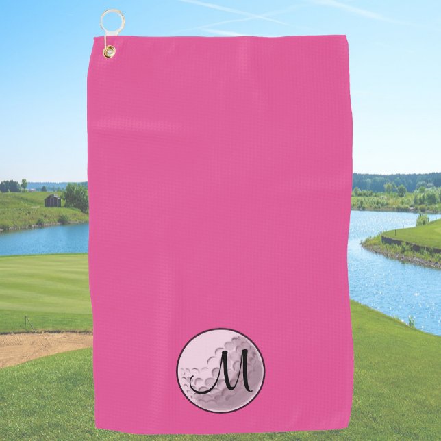 Pink custom monogram golf towel simple initial (Creator Uploaded)