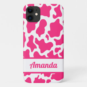 Pink Custom Name Cow Print Pattern iPhone 11 Case