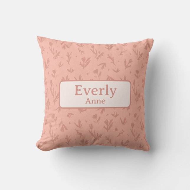 Pink Custom Name Decor Little Girls Room Throw Pillow (Front)