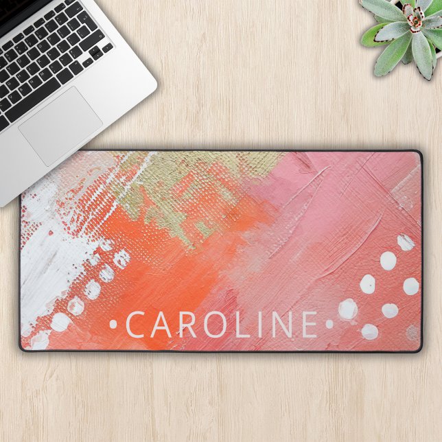 Pink Custom Name Modern Abstract Art Colourful Desk Mat (Creator Uploaded)