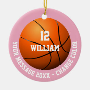 Pink Custom Name Number Message Basketball Ceramic Ornament