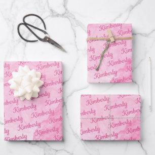 Pink Custom Name Personalized Wrapping Paper Sheet