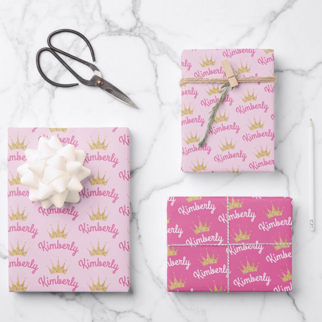 Pink Custom Name Personalized Wrapping Paper Sheet (Front)