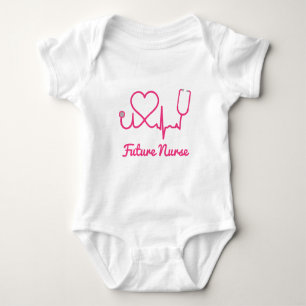 Pink Custom Nurse Name Stethoscope Heart Life Line Baby Bodysuit