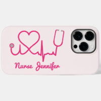Pink Custom Nurse Name Stethoscope Heart Life Line