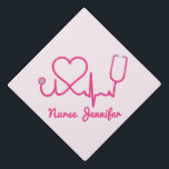 Pink Custom Nurse Name Stethoscope Heart Life Line Graduation Cap Topper<br><div class="desc">This is a Pink Custom Nurse Name Stethoscope Heart Life Line Graduation Cap Topper!

Perfect gift for your favourite nurse,  a recent nurse graduate,  etc.</div>