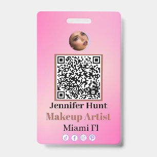 Pink Custom Personalized Badges Name Tag QRcode 