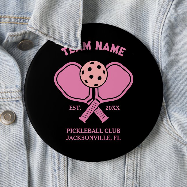 Pink Custom Pickleball Club Team & Player 6 Inch Round Button (In Situ)