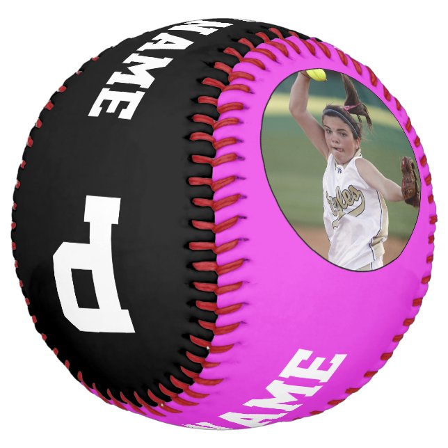 Pink Custom Softball Player Photo Name and Number (Angled)