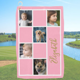 Pink Custom Template Family Photos  Golf Towel