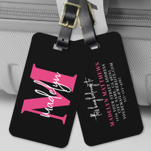 Pink Custom Traveller Initial Name Monogram Luggage Tag