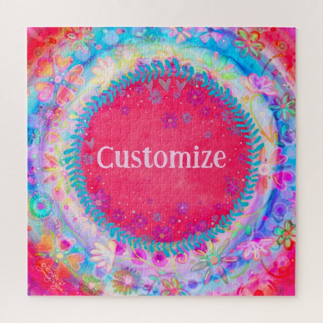 Pink Customizable Fun Floral Name Jigsaw Puzzle (Vertical)