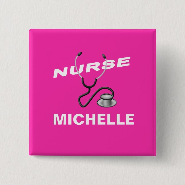 PINK Customizable Name Nurse 2 Inch Square Button (Front)