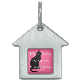 Pink Customizable Pet ID Tag: Cat Silhouette Tag