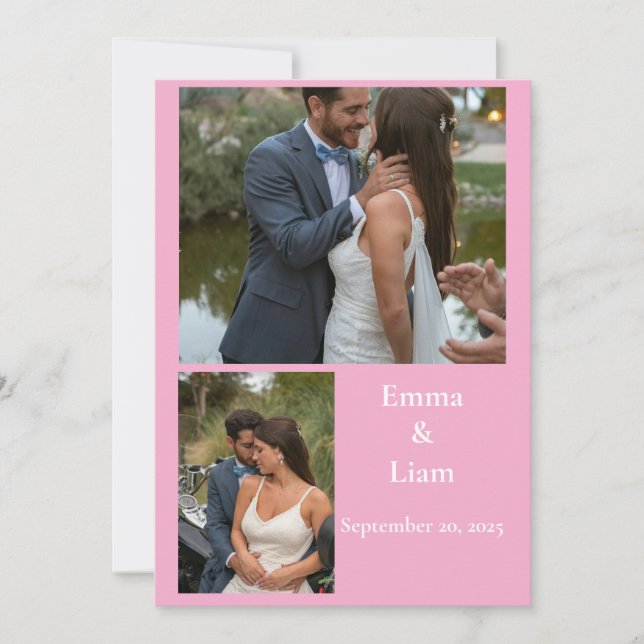 Pink Customizable Photo Collage Wedding Thank You Card (Front)