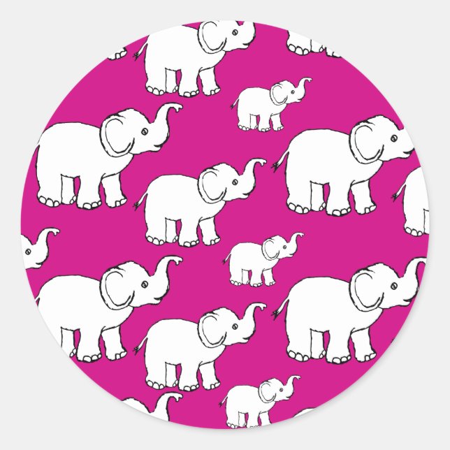 Pink Cute Animal Pattern Cartoon Elephant Pattern Classic Round Sticker (Front)