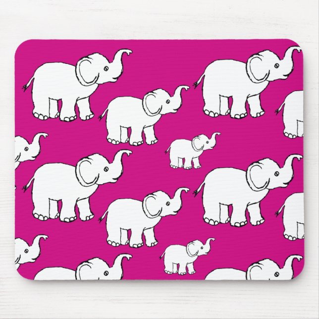 Pink Cute Animal Pattern Cartoon Elephant Pattern Mouse Pad (Front)