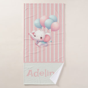 Pink, Cute baby elephant Bath Towel