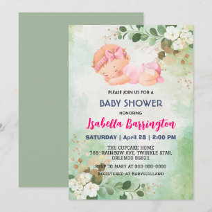 Pink Cute Baby Girl Daisy flowers baby shower kids Invitation
