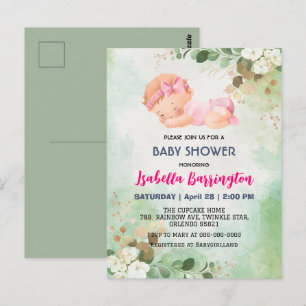 Pink Cute Baby Girl Daisy flowers baby shower kids Postcard
