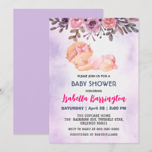 Pink Cute Baby Girl Rose flowers baby shower kid Invitation
