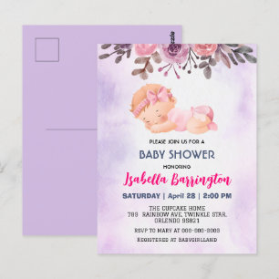 Pink Cute Baby Girl Rose flowers baby shower kid Postcard