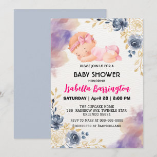 Pink Cute Baby Girl Rose flowers baby shower kids Invitation